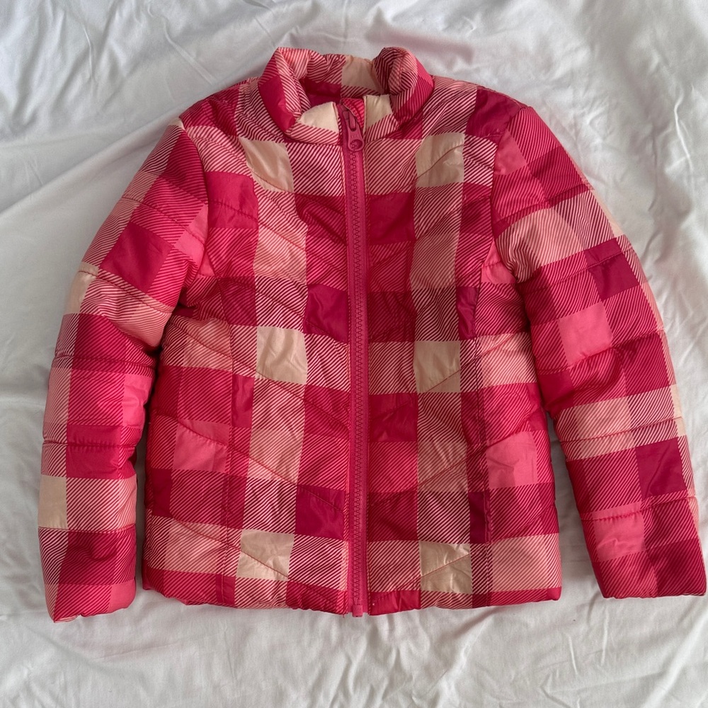 dip Kids Pink Plaid Puffer Jacket